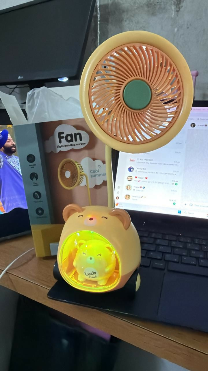 Cute Kids Desk Fan – Pen Stand, Sharpener & Night Lamp in One