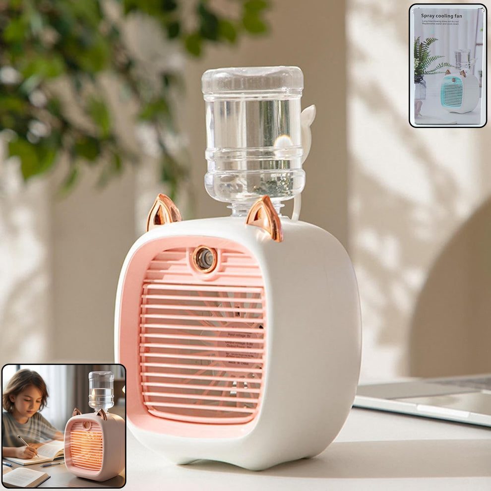 Portable Mini Air Cooler Fan – Cool Air + Mist Spray Relief