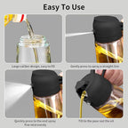 Glass Oil Sprayer and Dispenser Bottle, 500ml Capacity, 2-in-1 Design, Black